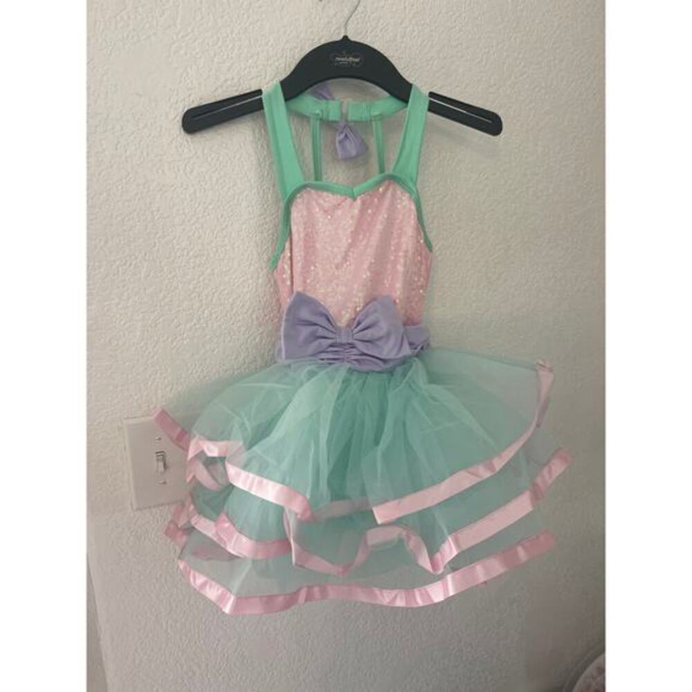 Youth custom-made dance costume tulle  skirt sequin bodice